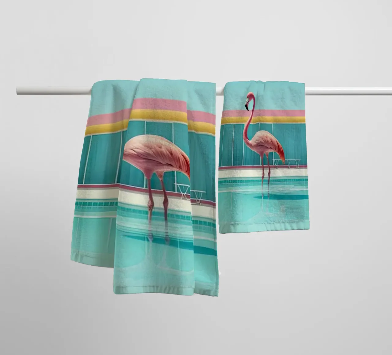 Flamingo By The Pool asciugamano da bagno da robertmotoiart