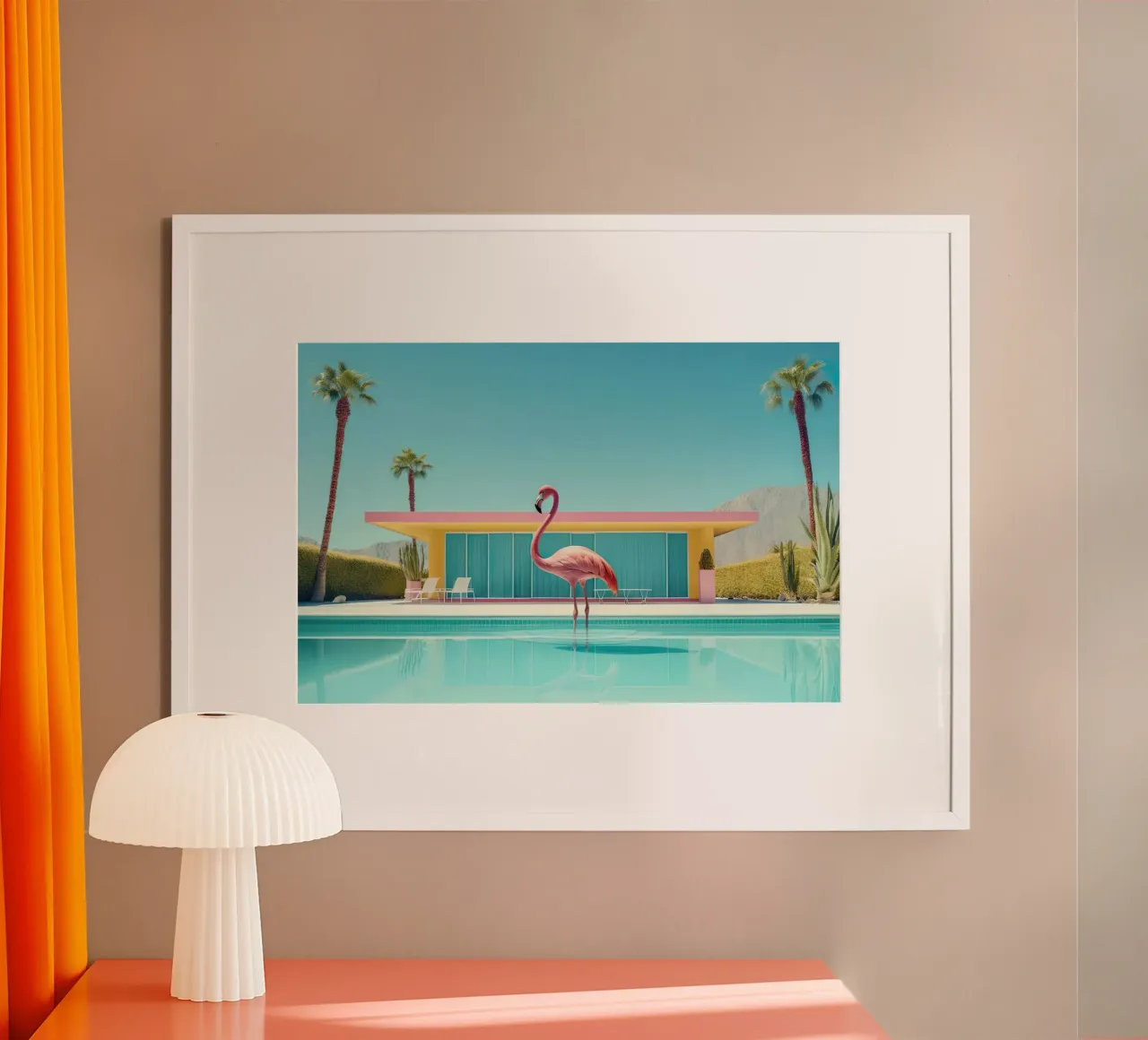 Flamingo By The Pool poster con marco de plástico de robertmotoiart