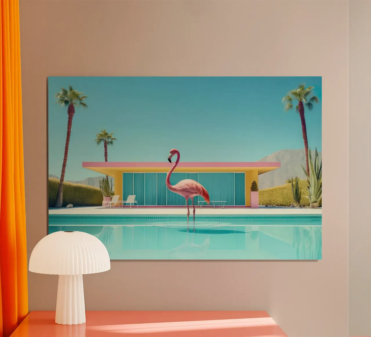 Flamingo By The Pool poster con marco de plástico de robertmotoiart