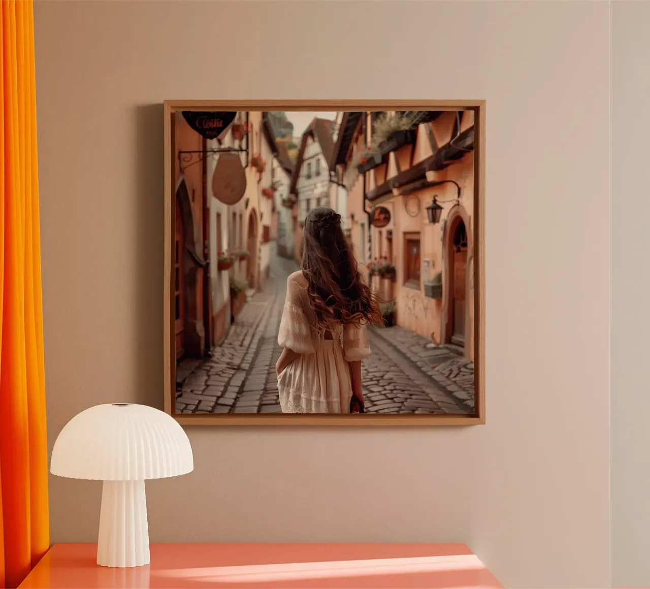 Peach Reverie canvas with Floater frame by StillVibe Home