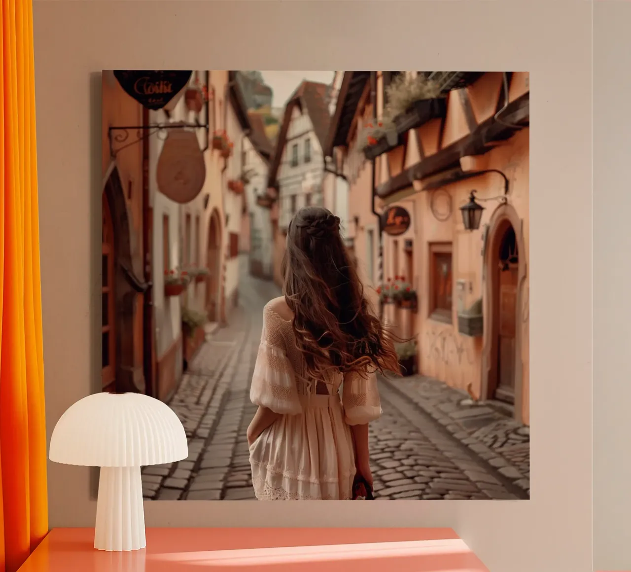 Peach Reverie canvas with Floater frame by StillVibe Home