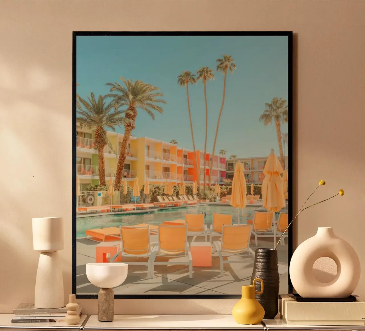 Palm Springs Iconic Pool poster con telaio in alluminio da robertmotoiart