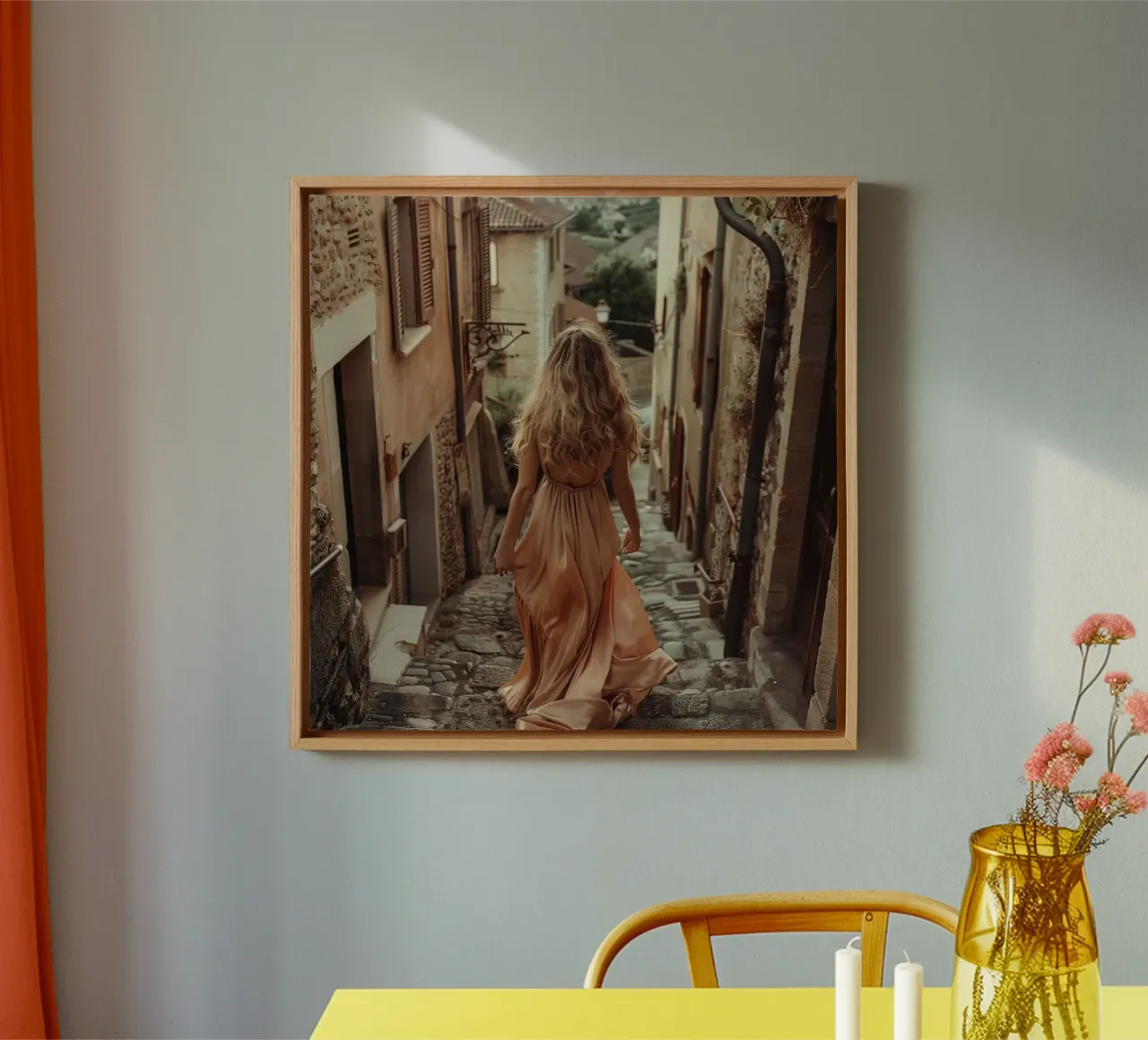 Peach Reverie canvas with Floater frame by StillVibe Home