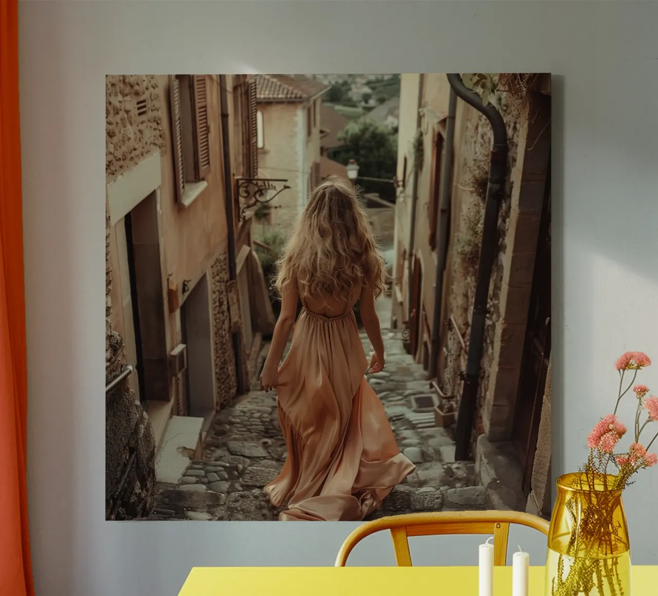 Peach Reverie canvas with Floater frame by StillVibe Home