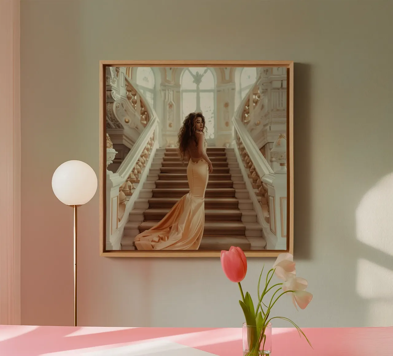 Peach Reverie canvas with Floater frame by StillVibe Home