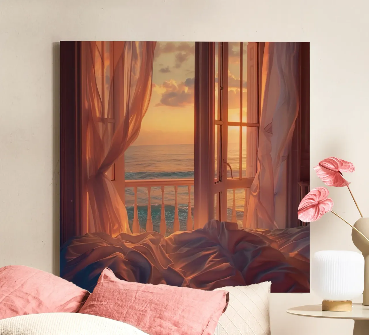Peach Reverie canvas with Floater frame by StillVibe Home