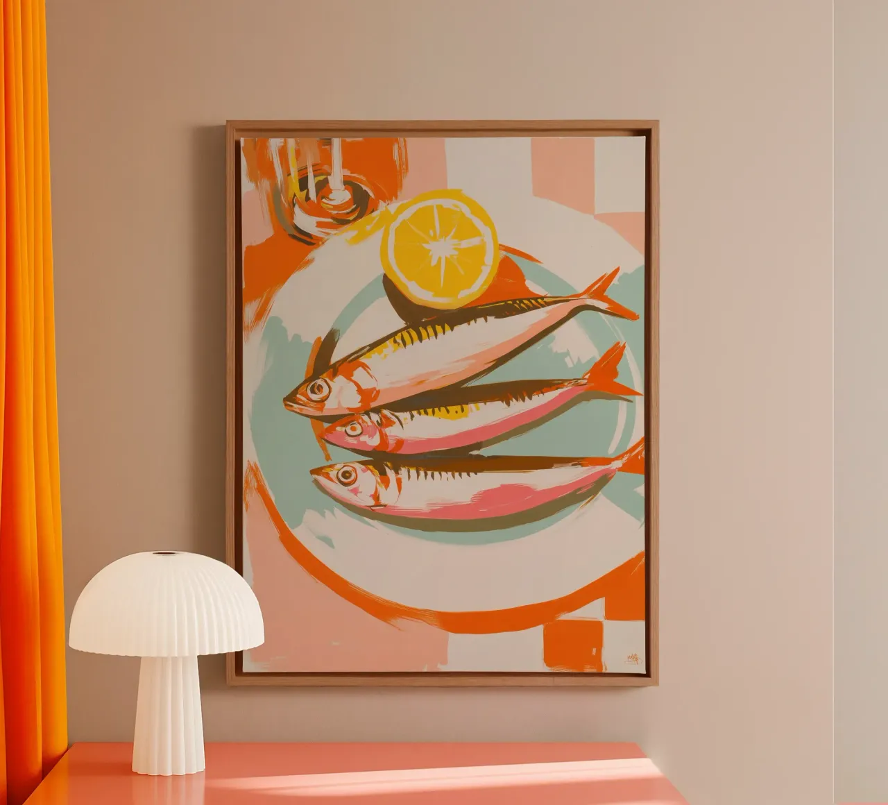 Sardine in colori pastello alla moda | Poesia in cucina tela con Cornice a cassetta da Autofocus