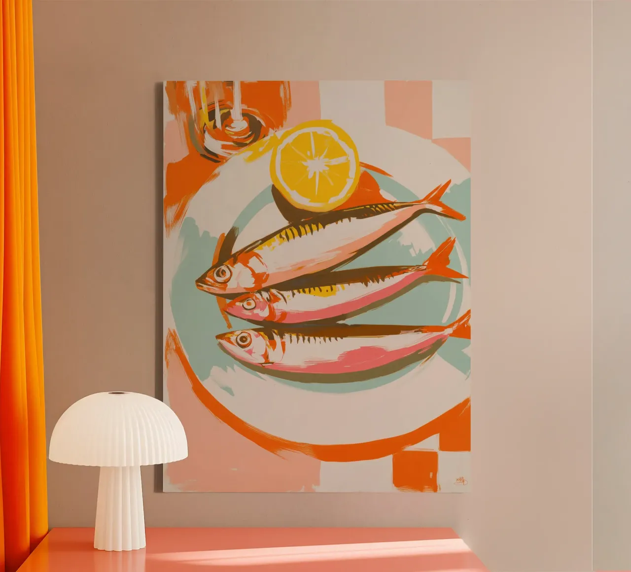Sardine in colori pastello alla moda | Poesia in cucina tela con Cornice a cassetta da Autofocus