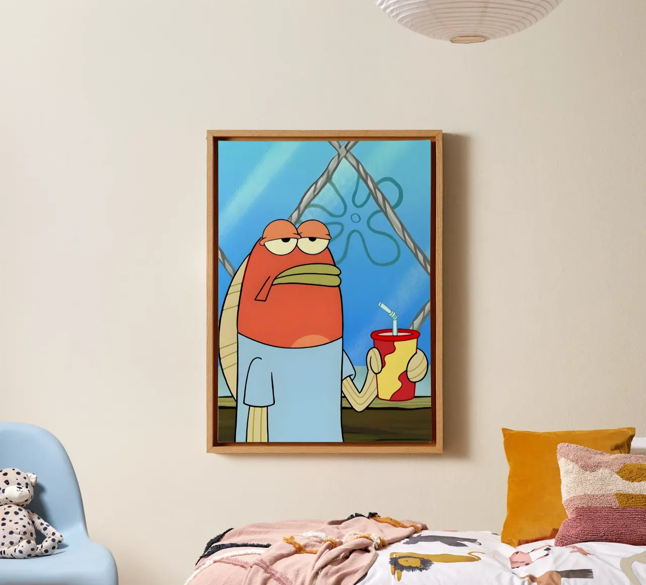 meme cartoon fish tela con Cornice a cassetta da Low poly art