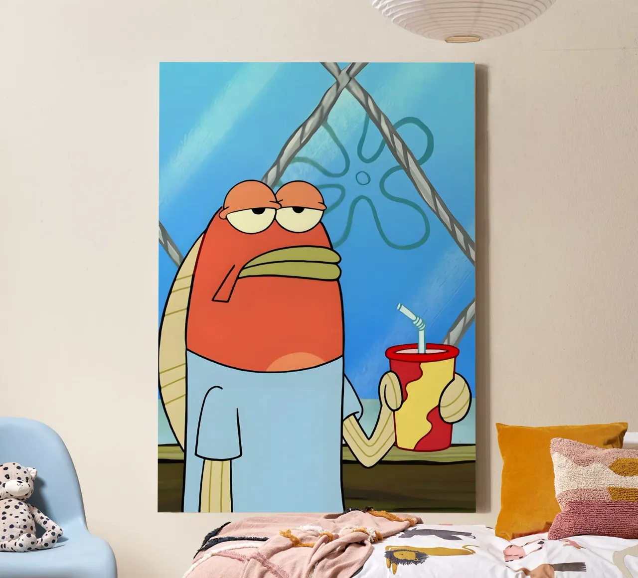 meme cartoon fish tela con Cornice a cassetta da Low poly art