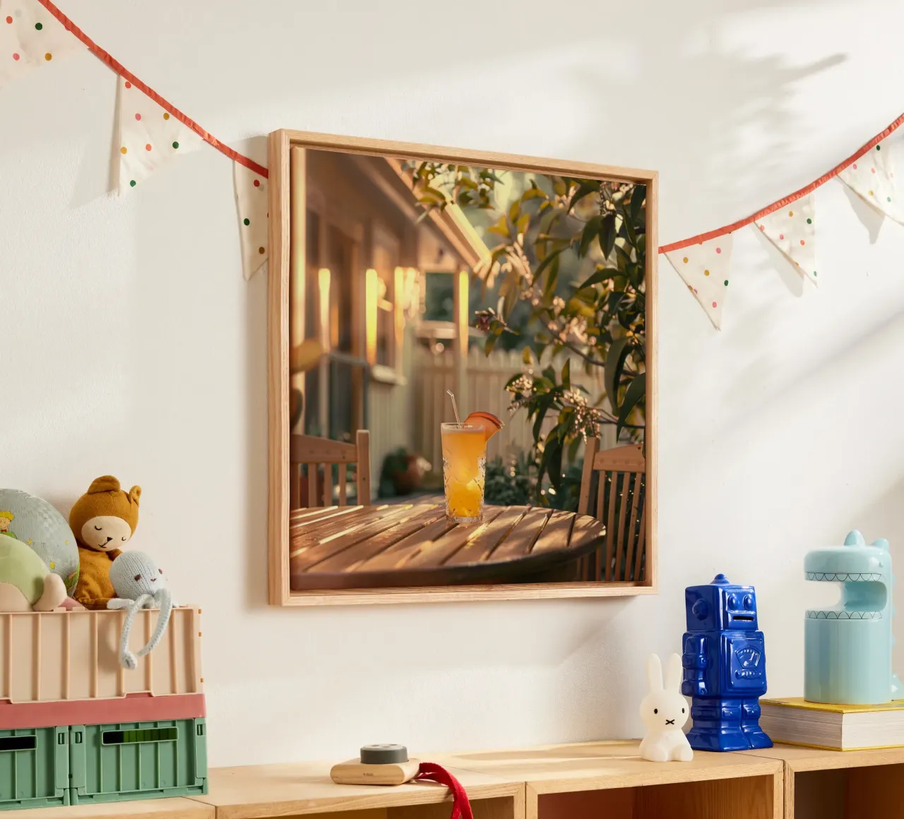Peach Hour on the Porch canvas with Floater frame by StillVibe Home