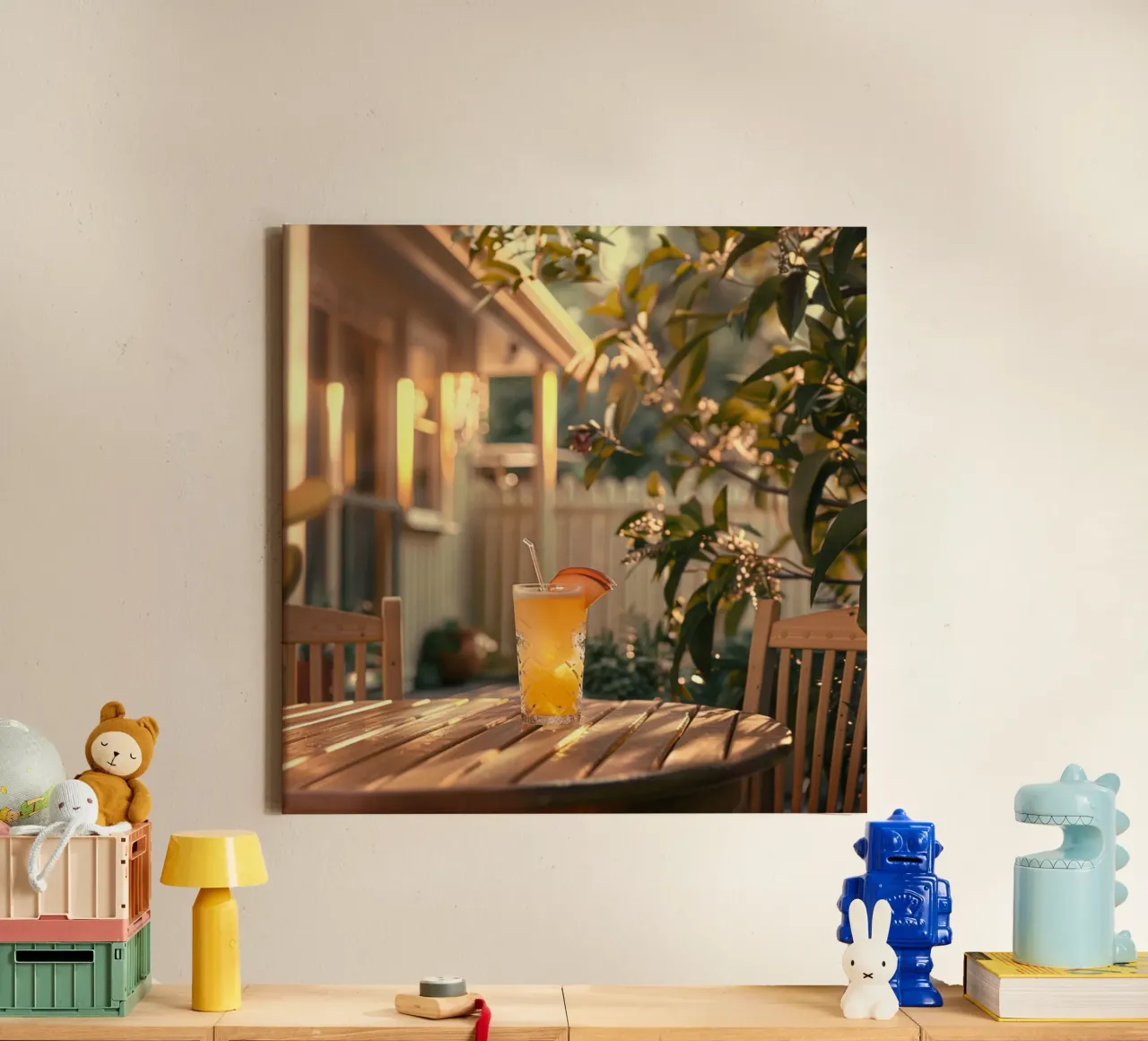 Peach Hour on the Porch canvas with Floater frame by StillVibe Home