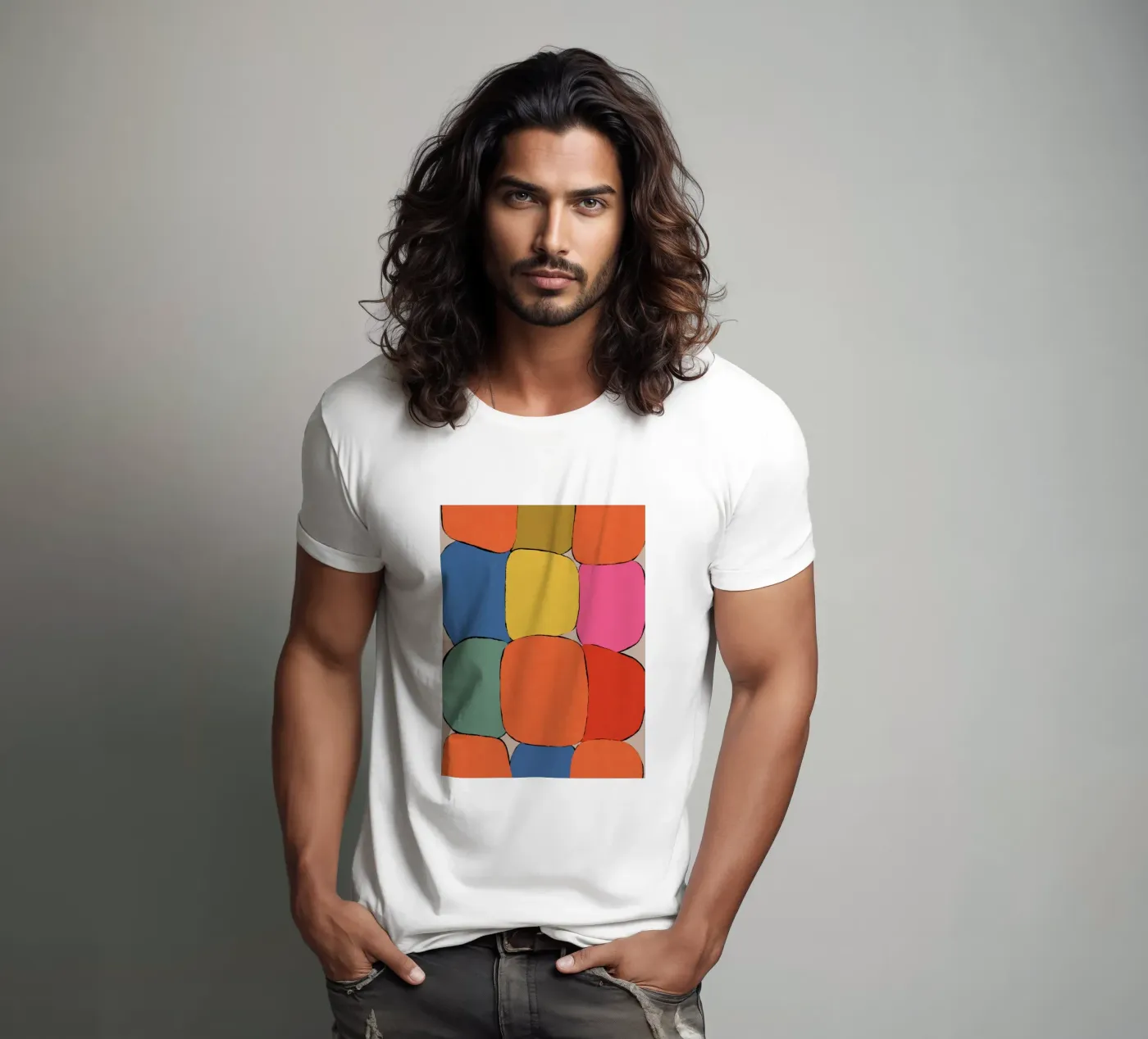 Block pattern fields t-shirt by Carinaprint