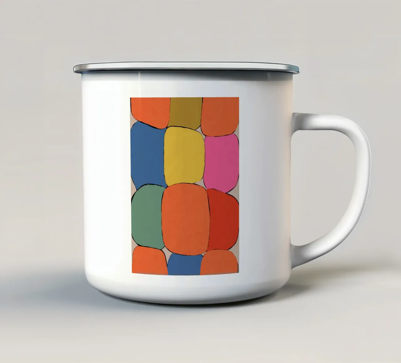 Block pattern fields enamel mug by Carinaprint
