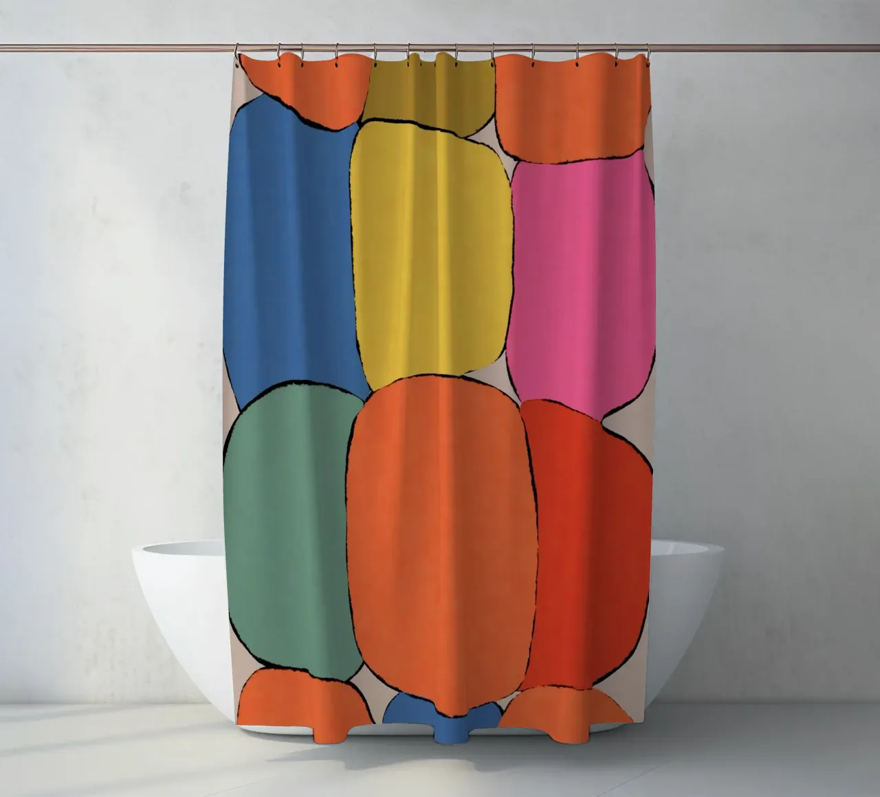 Block pattern fields shower curtain by Carinaprint