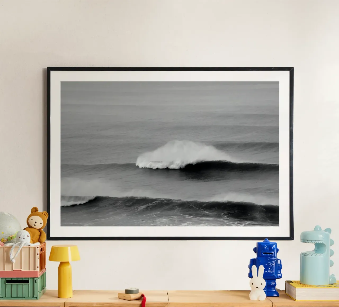 Minimal Waves poster con telaio in legno da Fjöllart