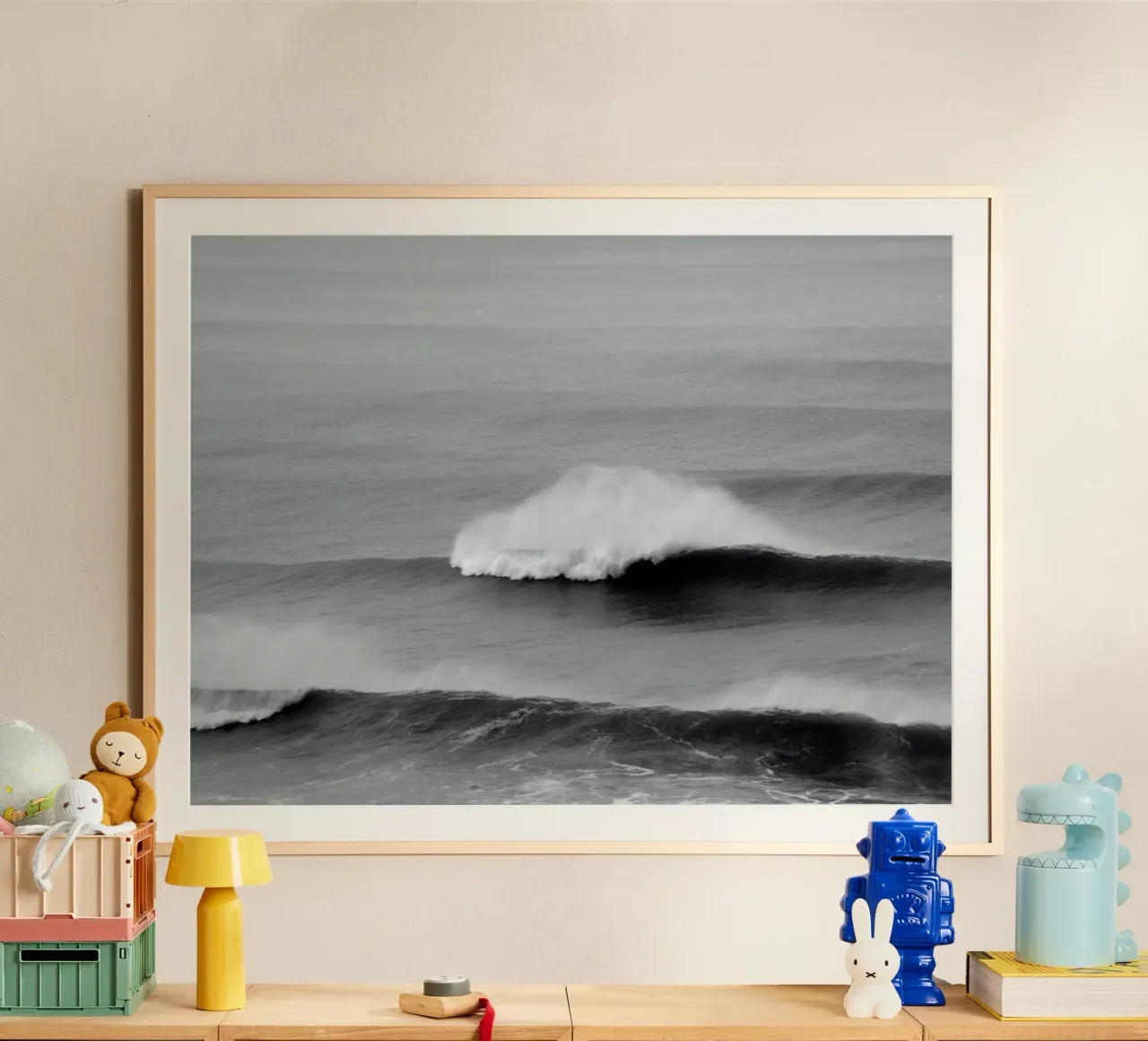 Minimal Waves poster con telaio in legno da Fjöllart
