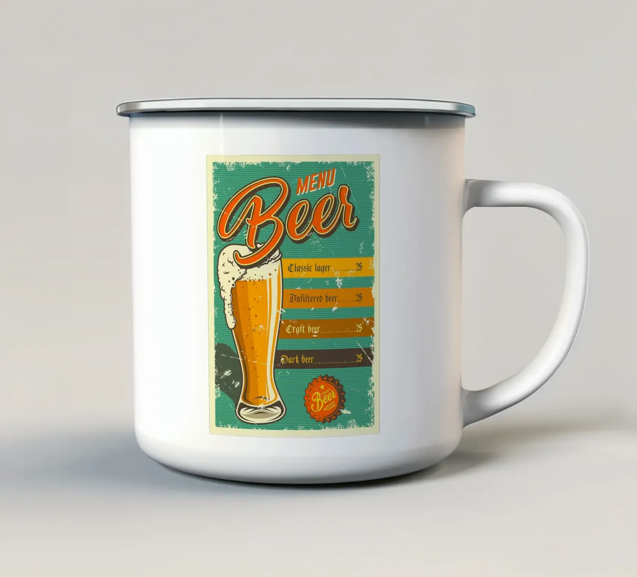 menu birra bicchiere birra schiuma tazza in smalto da Rick Thompson