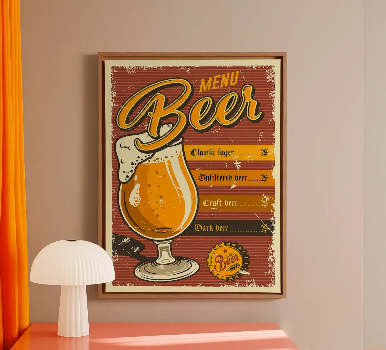 menu birra bicchiere testa spumosa lager classica tela da Rick Thompson