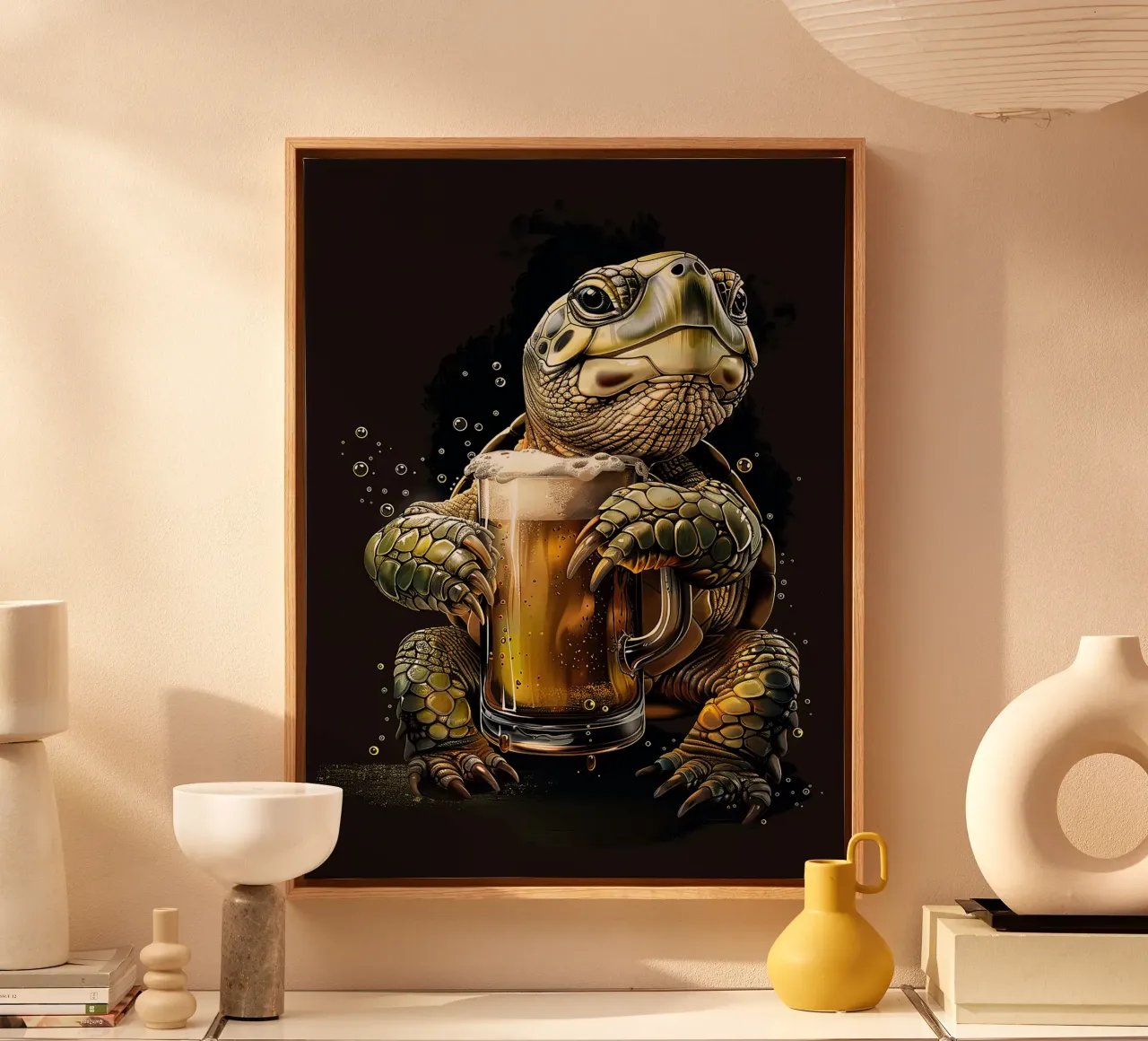 turtle beer mug foam bubbles canvas with Floater frame by Rick Thompson