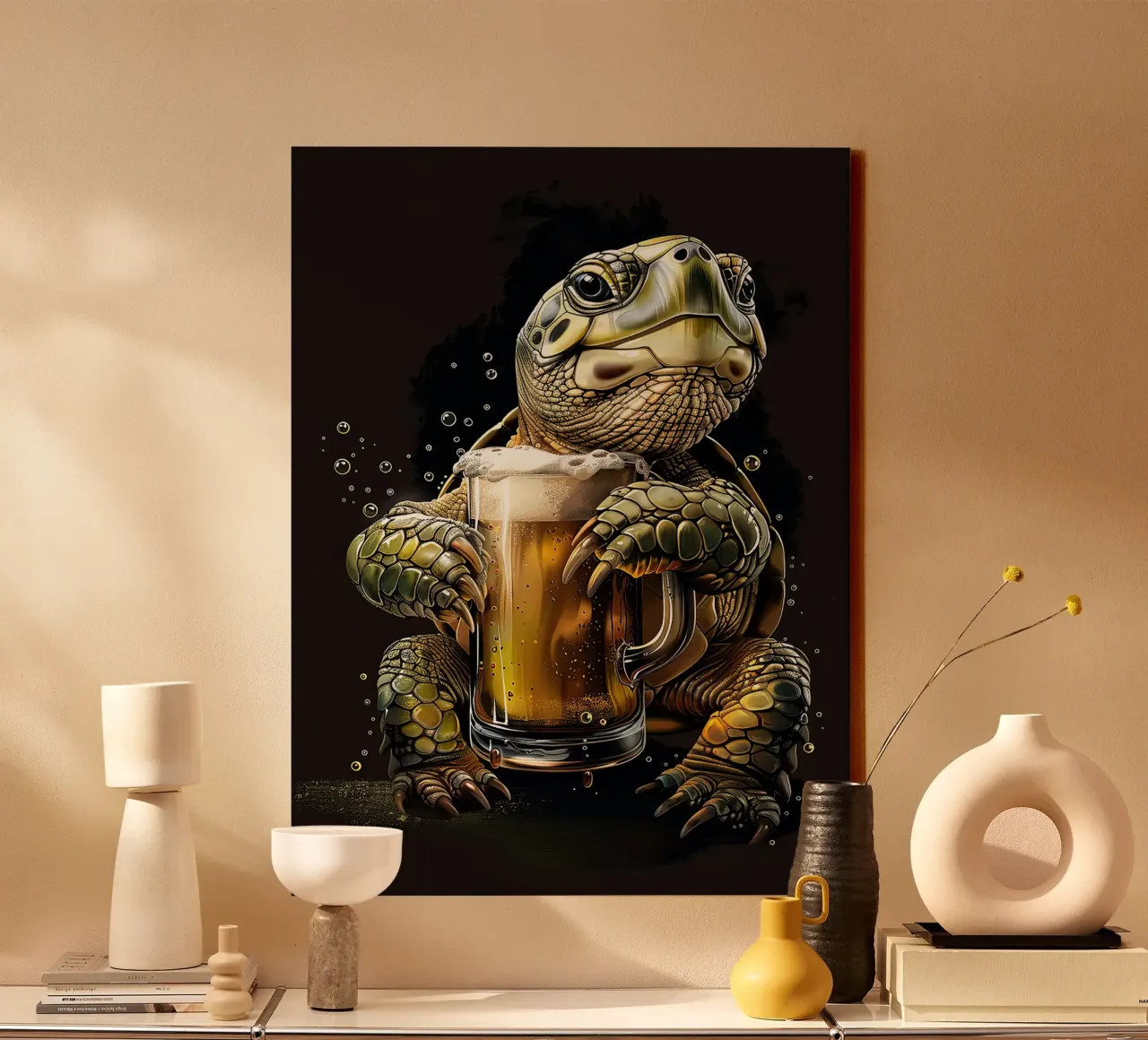 turtle beer mug foam bubbles canvas with Floater frame by Rick Thompson