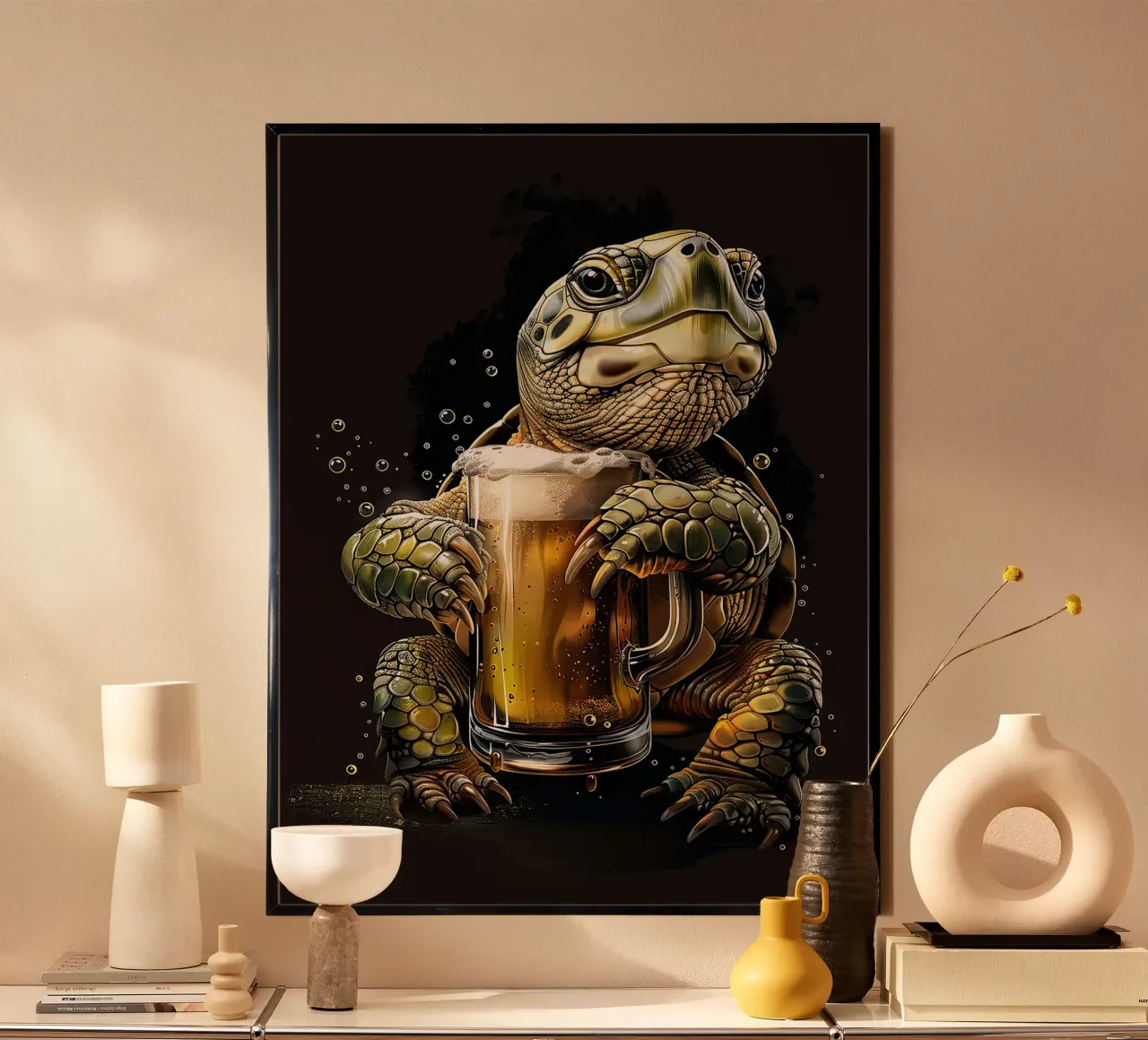 turtle beer mug foam bubbles poster by Rick Thompson