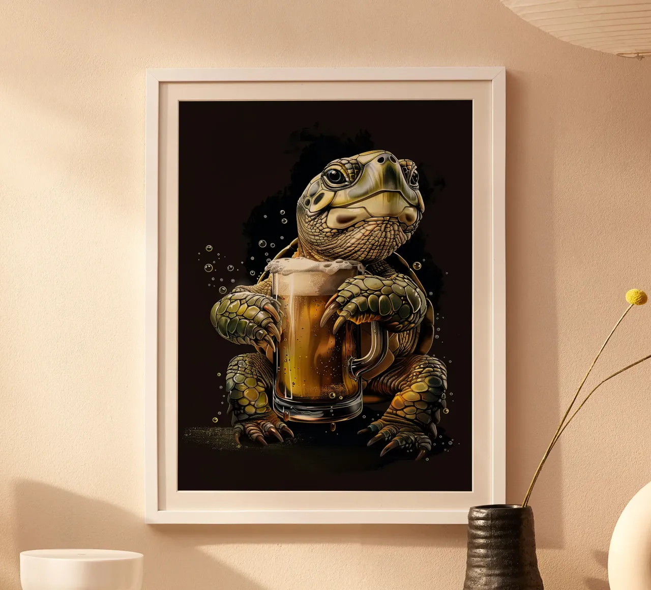 turtle beer mug foam bubbles poster by Rick Thompson