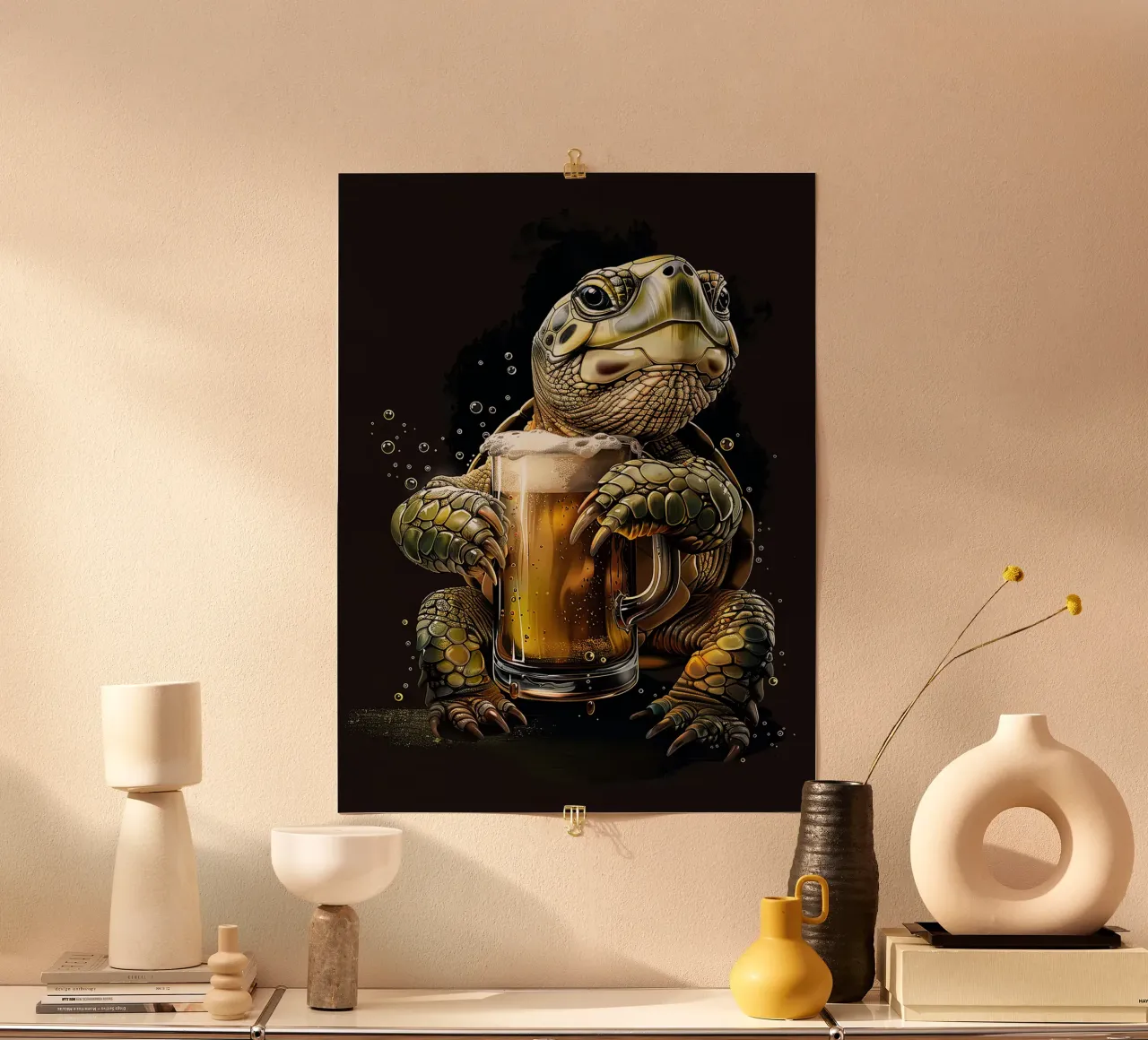 turtle beer mug foam bubbles poster by Rick Thompson