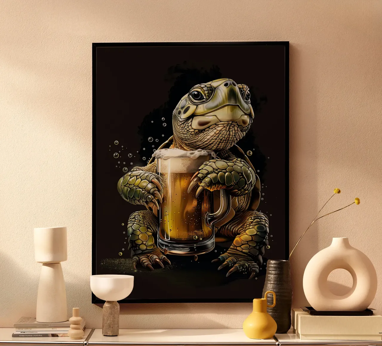 turtle beer mug foam bubbles poster by Rick Thompson