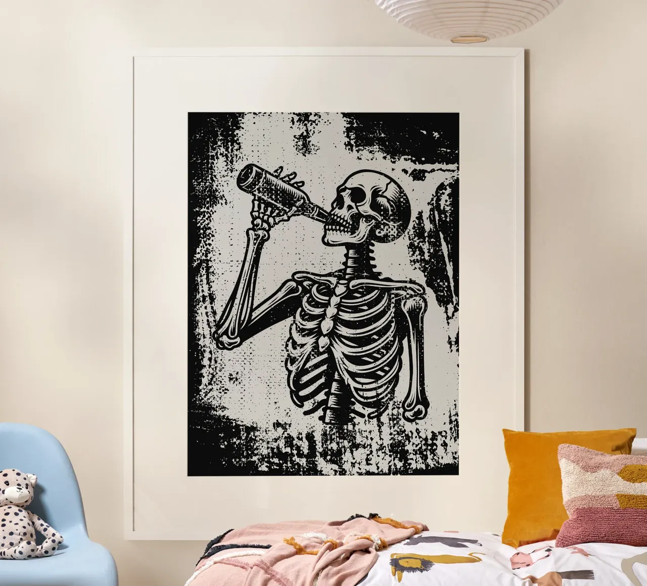 scheletro bottiglia da bere anatomia umana poster con telaio in alluminio da Rick Thompson