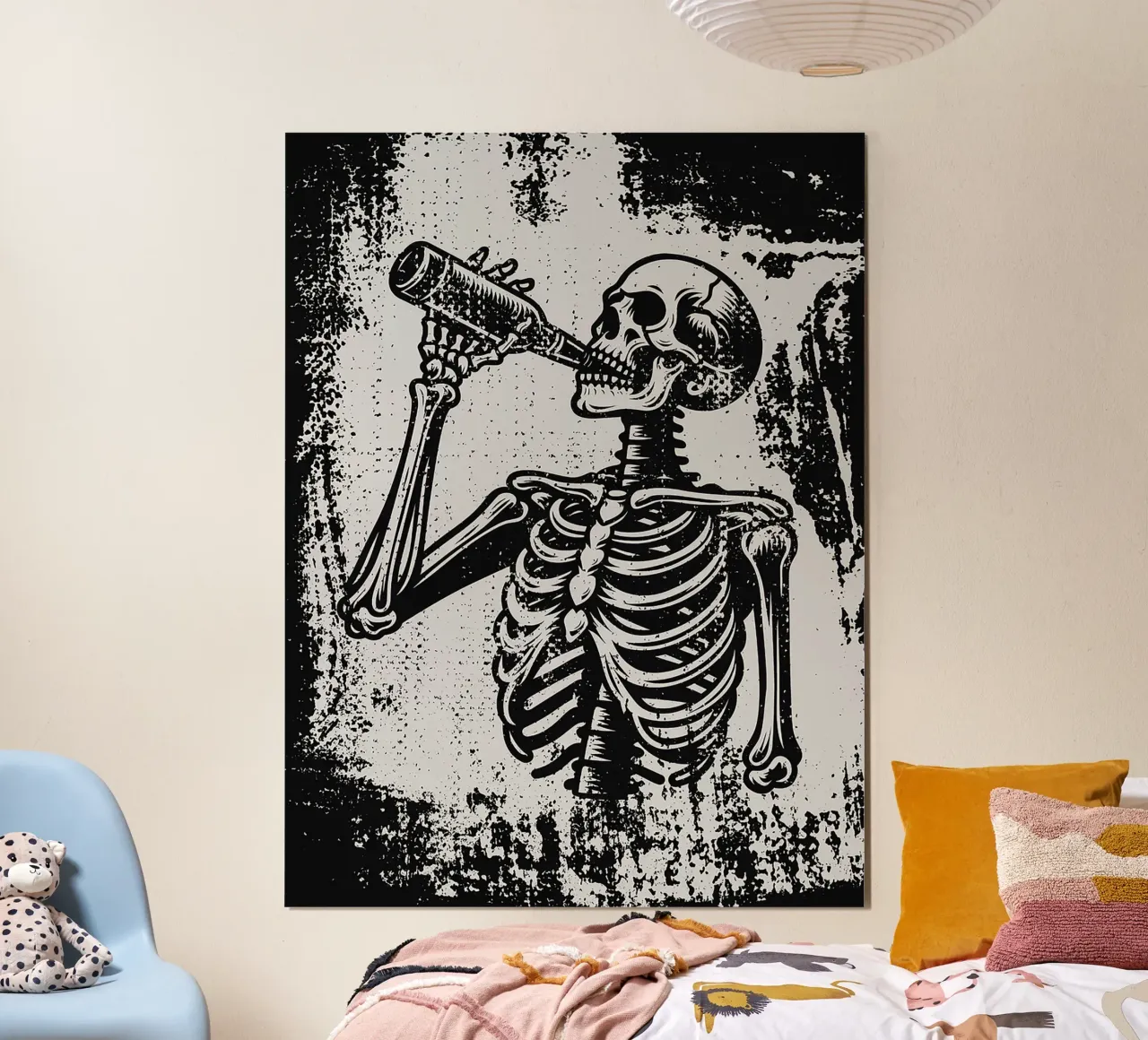 scheletro bottiglia da bere anatomia umana poster con telaio in alluminio da Rick Thompson