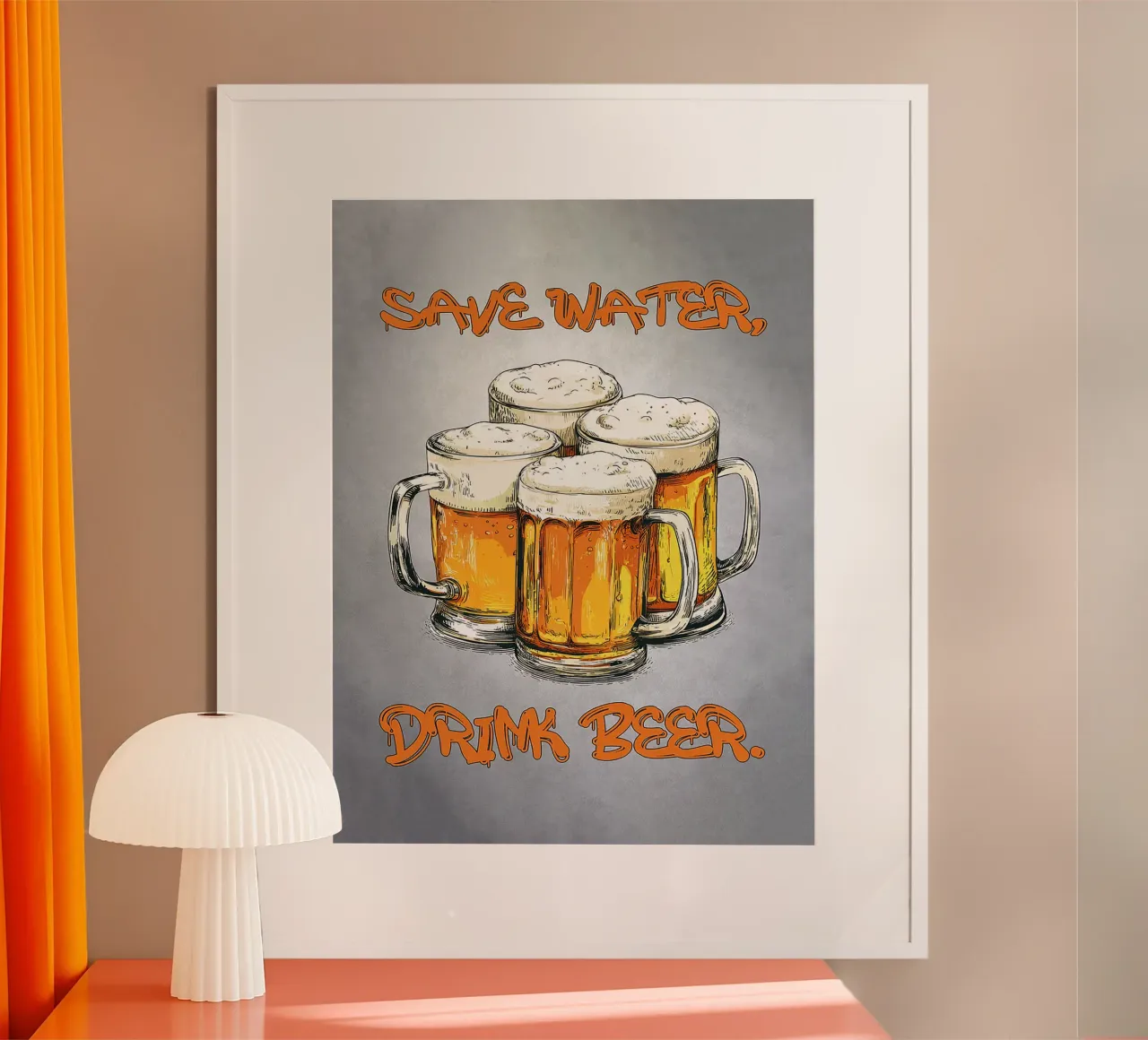 boccali di birra spumeggiante colore ambra testo poster da Rick Thompson