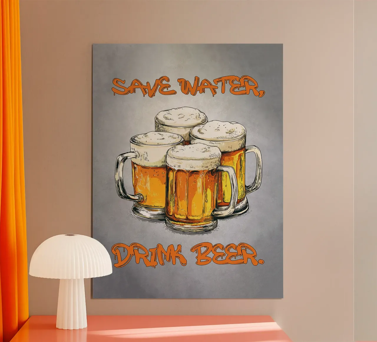 boccali di birra spumeggiante colore ambra testo poster da Rick Thompson