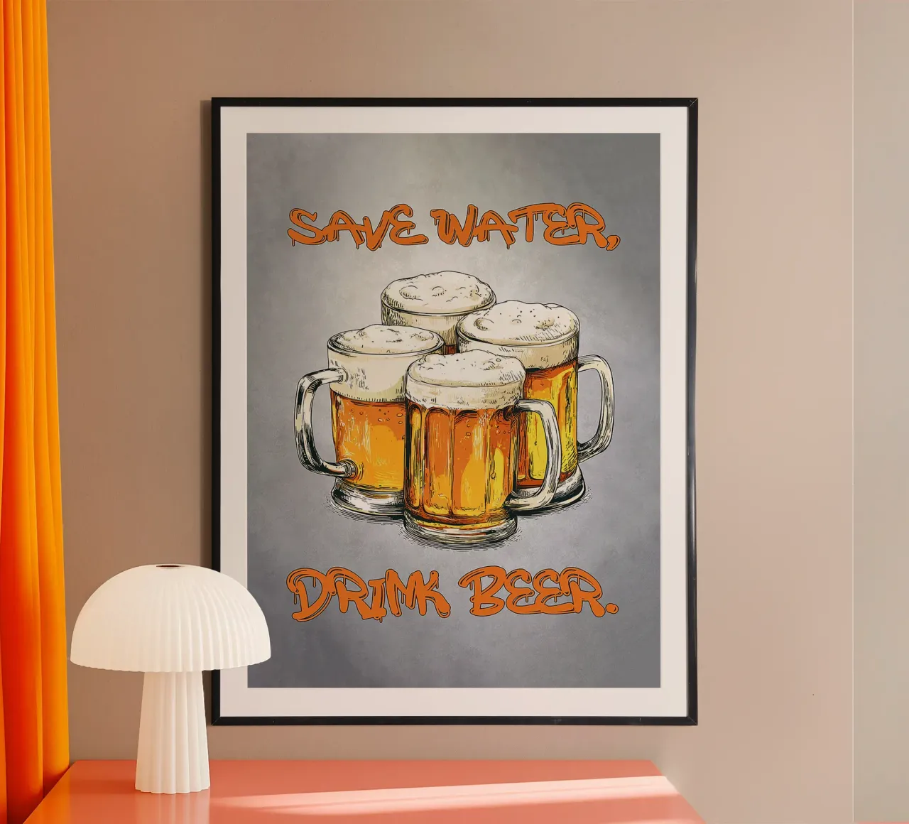 boccali di birra spumeggiante colore ambra testo poster da Rick Thompson