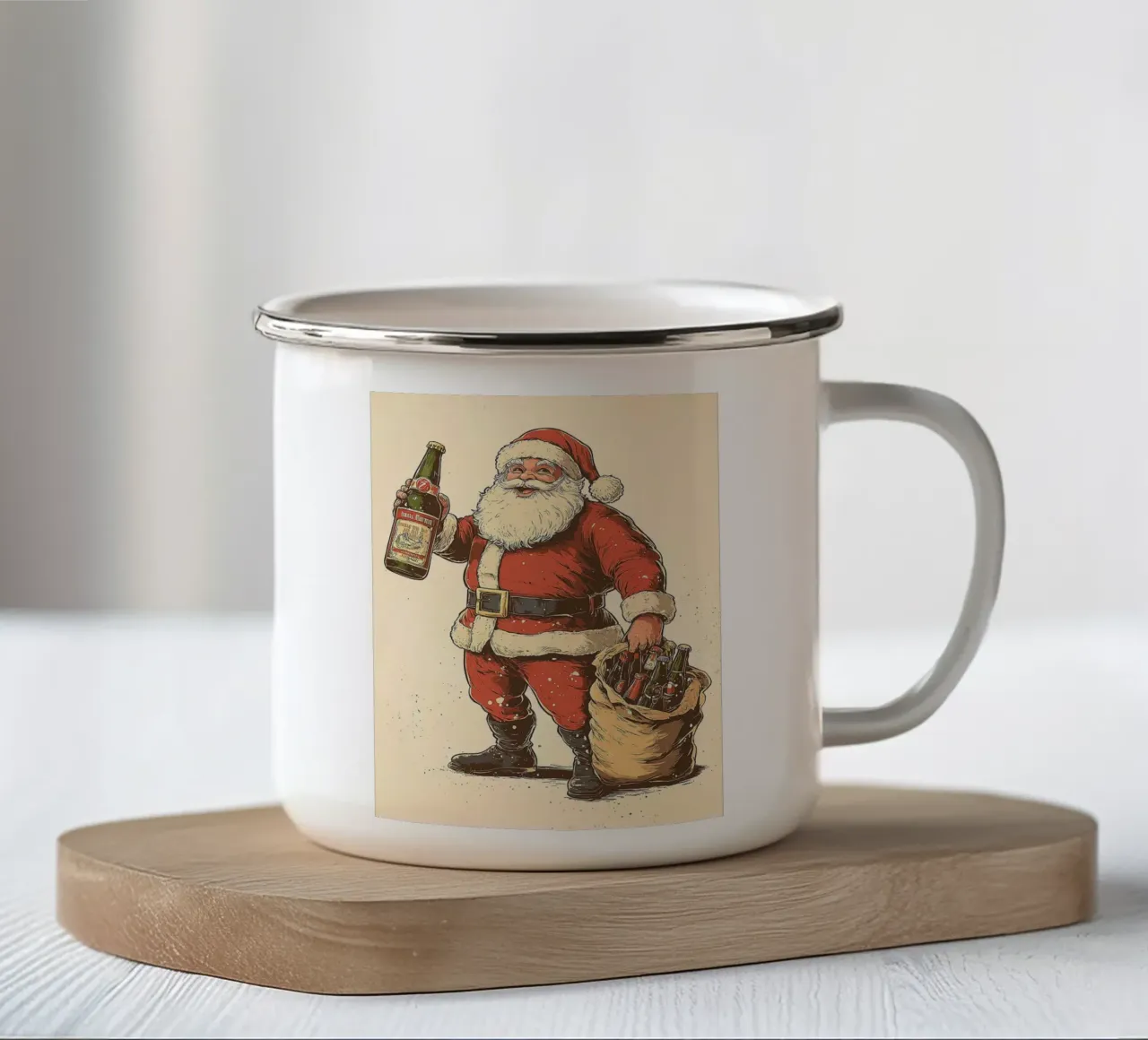 Babbo Natale barba rossa vestito allegro tazza in smalto da Rick Thompson