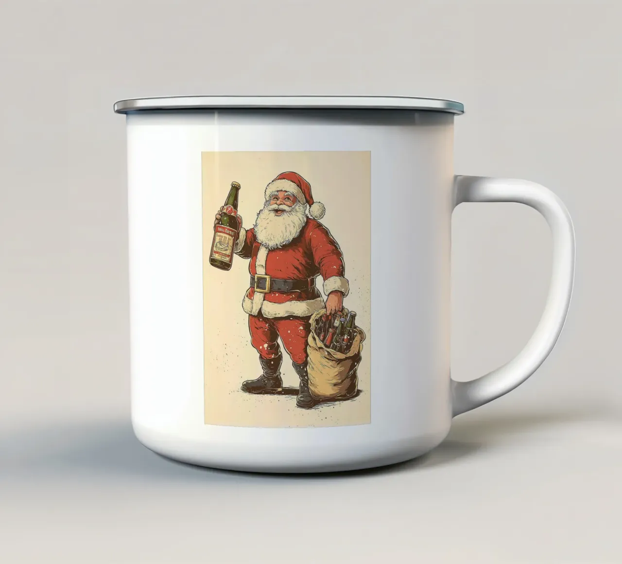 Babbo Natale barba rossa vestito allegro tazza in smalto da Rick Thompson