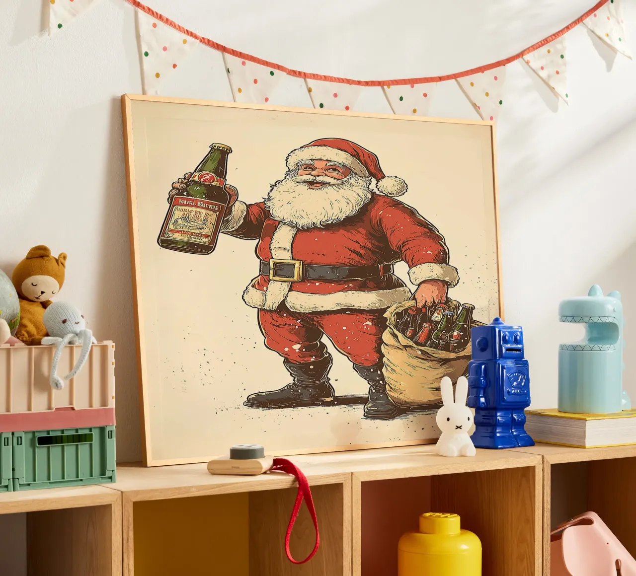 Babbo Natale barba rossa vestito allegro poster da Rick Thompson