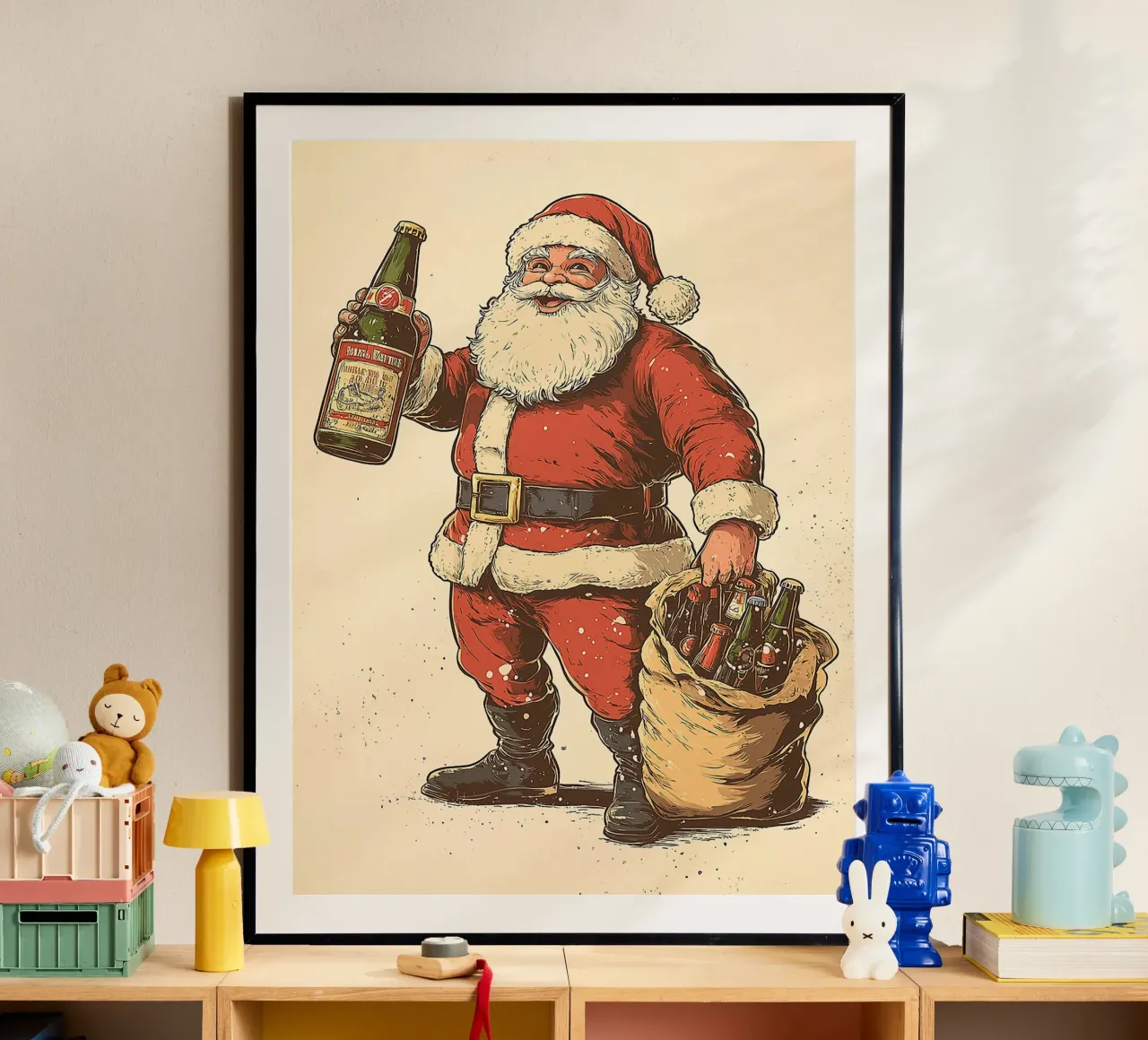 Babbo Natale barba rossa vestito allegro poster da Rick Thompson