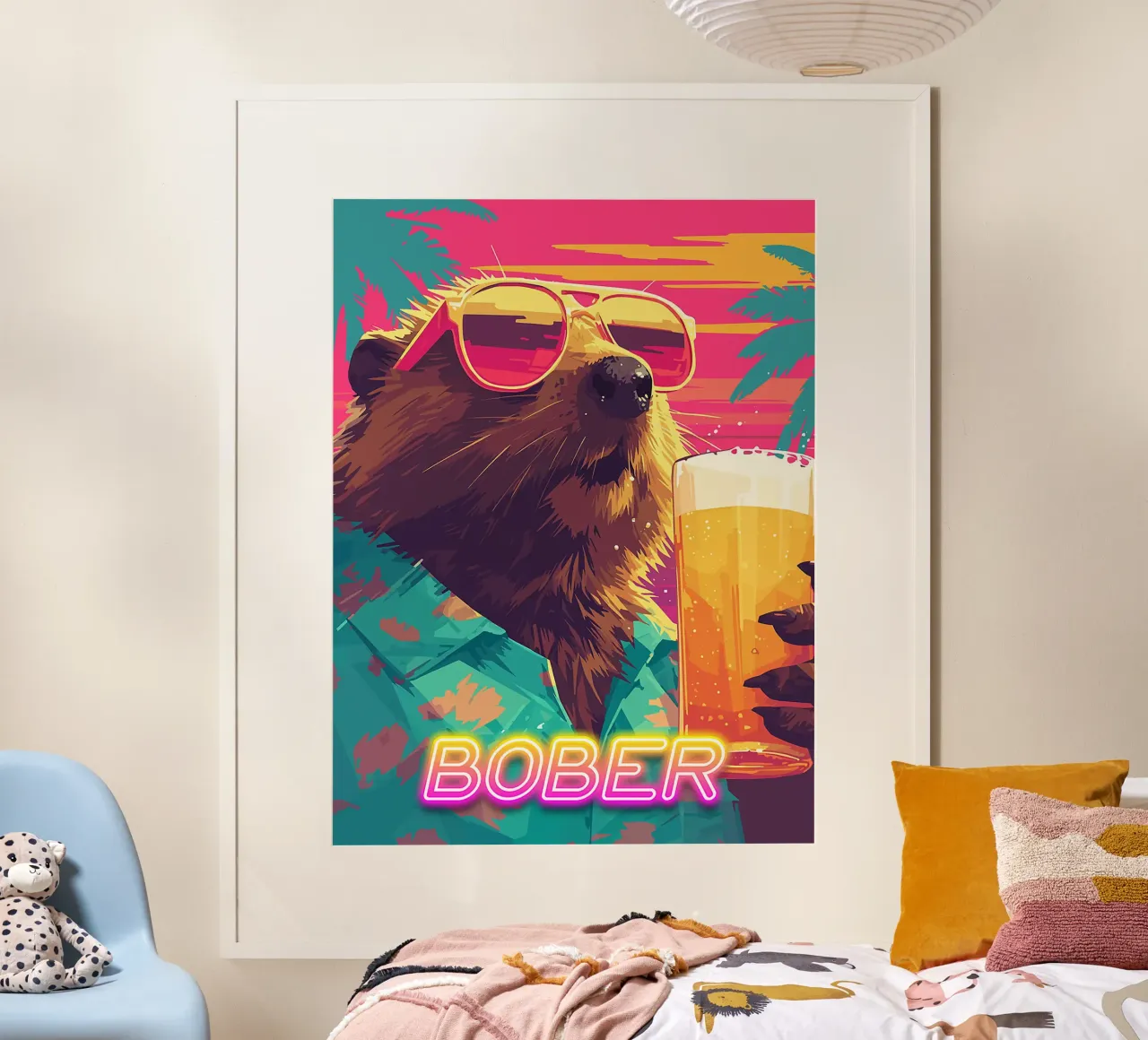orso bevanda occhiali da sole spiaggia tropicale poster con telaio in plastica da Rick Thompson
