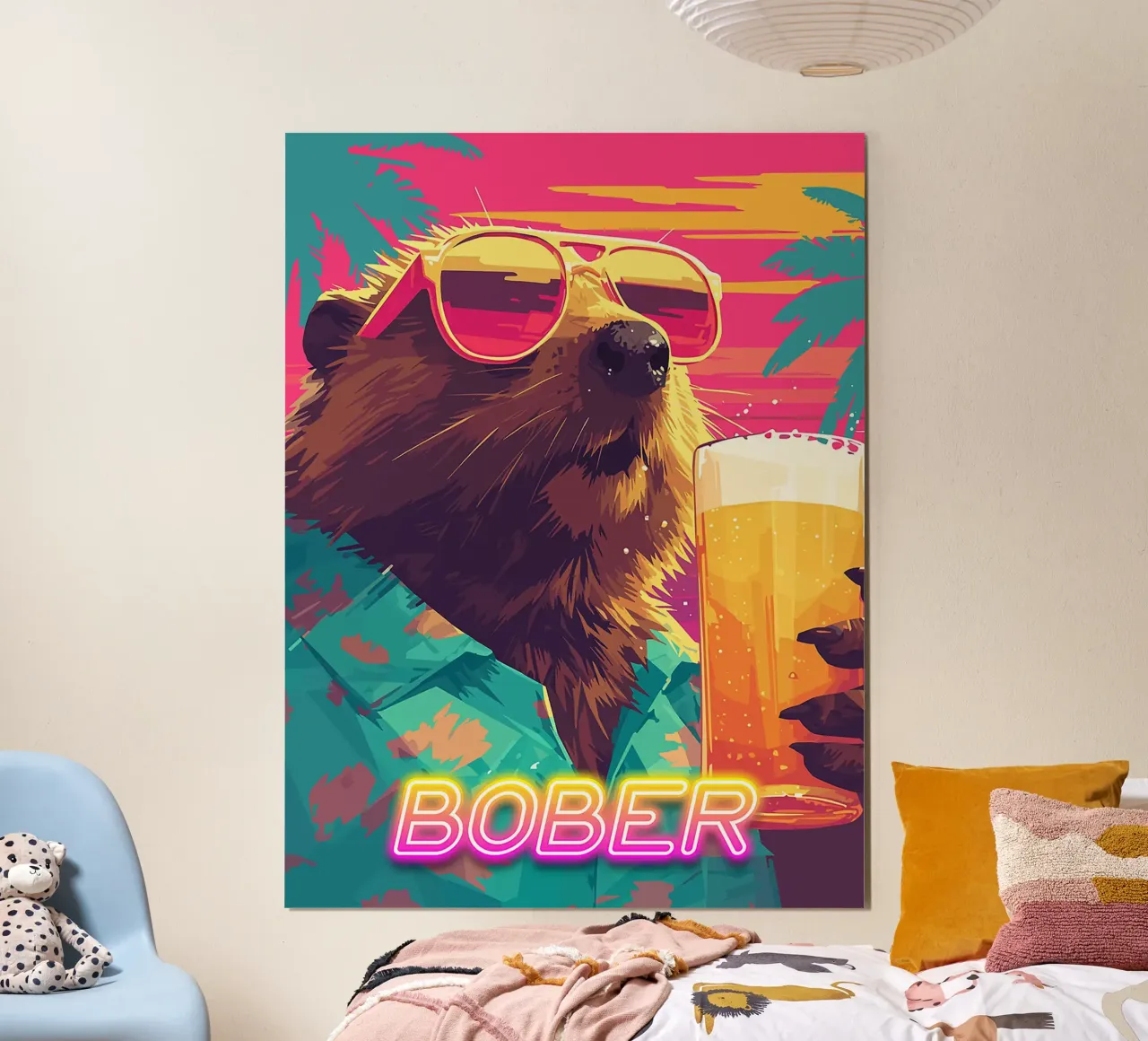 orso bevanda occhiali da sole spiaggia tropicale poster con telaio in plastica da Rick Thompson