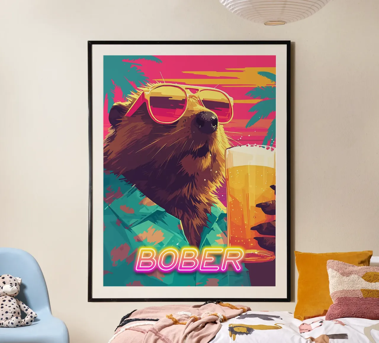 orso bevanda occhiali da sole spiaggia tropicale poster con telaio in plastica da Rick Thompson