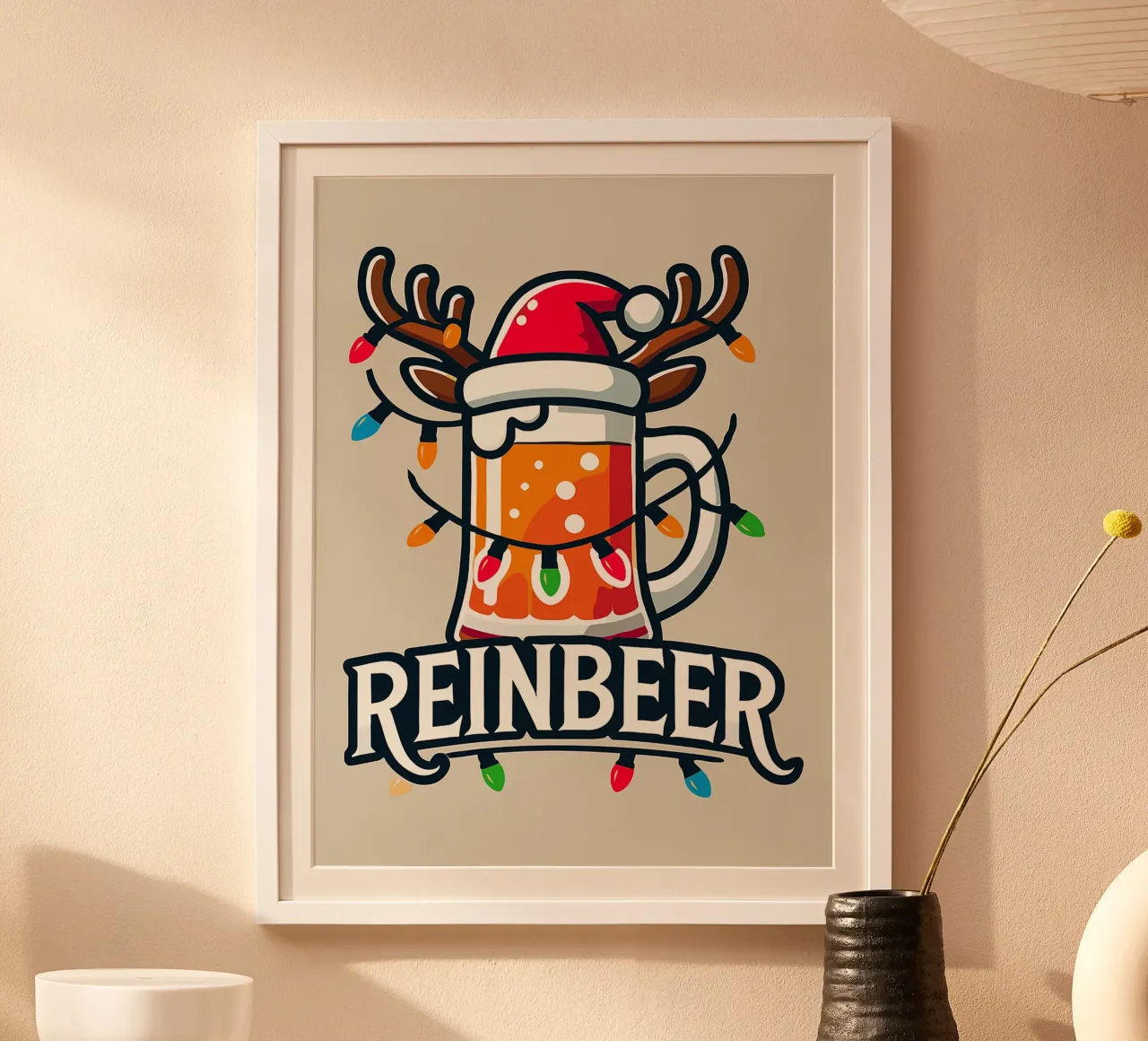 tazza orso corna renna cappello babbo natale poster con telaio in alluminio da Rick Thompson