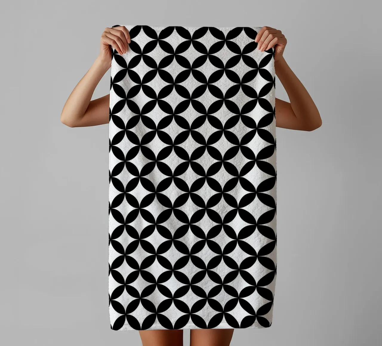 Minimal Geometric Flower Pattern 2 | Black on White towel by Beauty in Simplicity