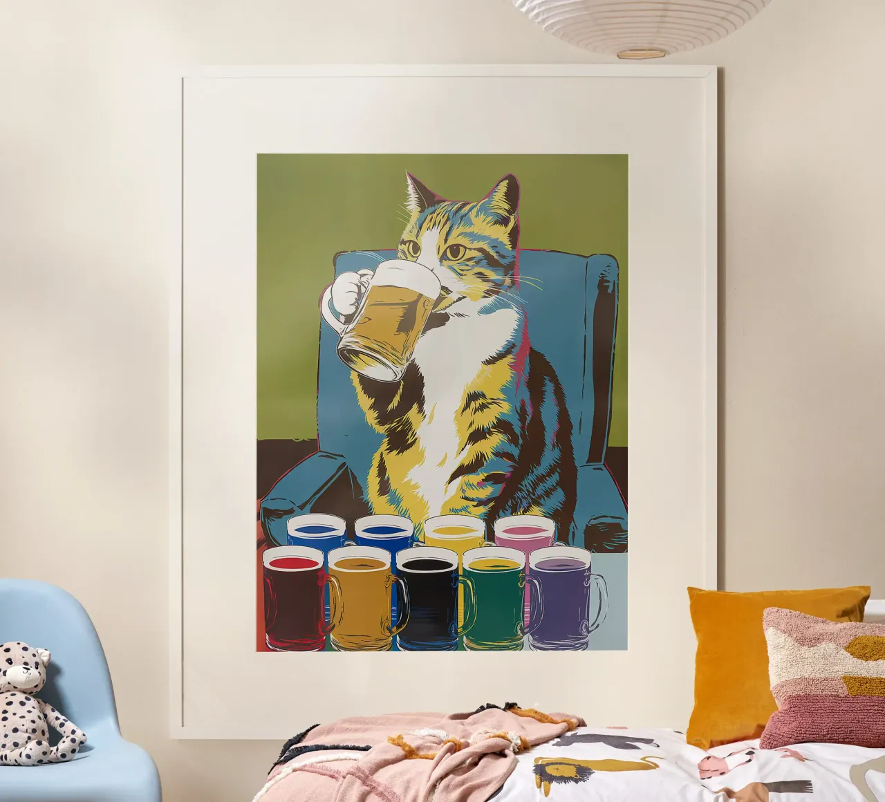boccali di birra gatto varietà di colori animale peloso animale domestico poster con telaio in alluminio da Rick Thompson