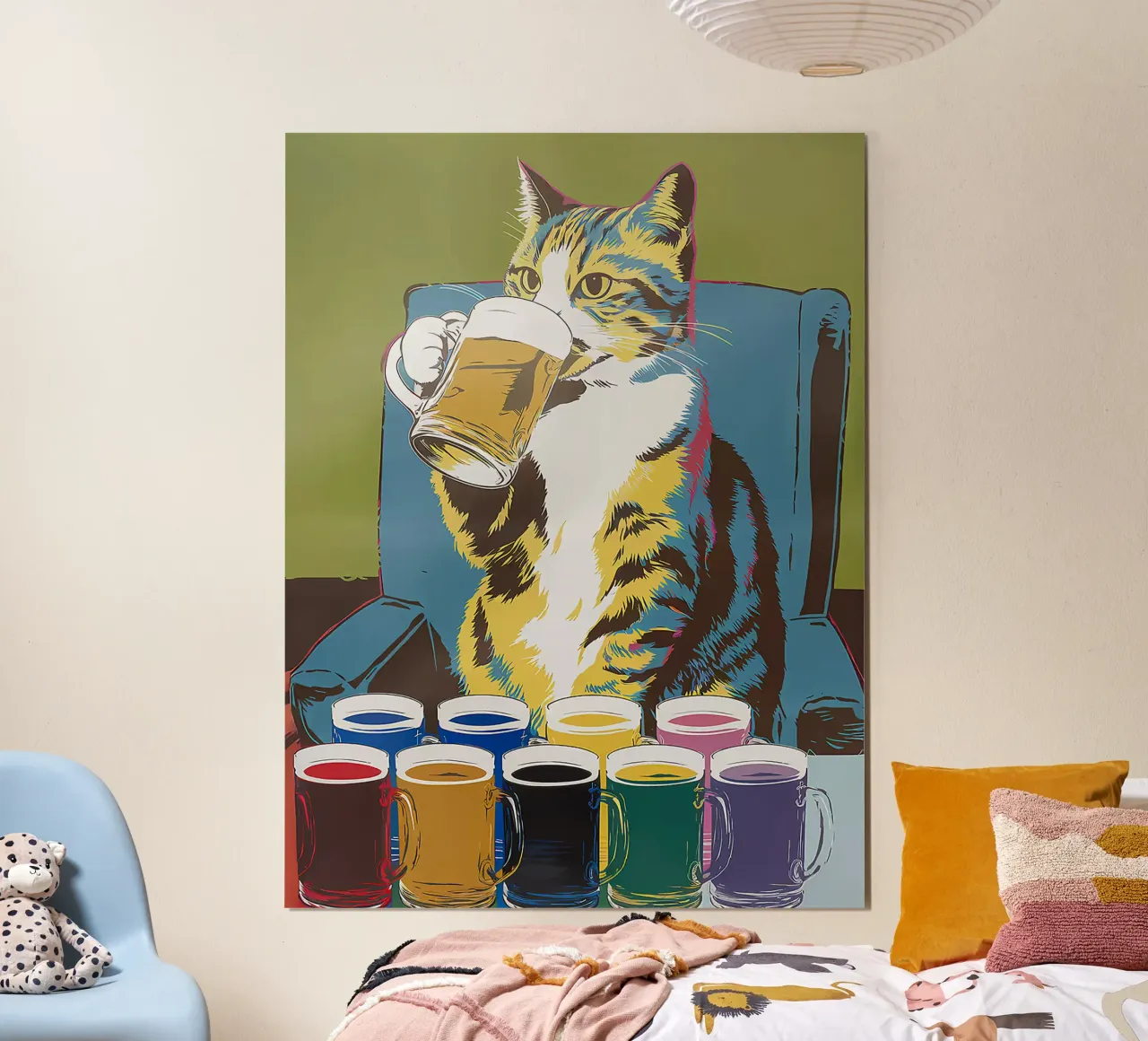 boccali di birra gatto varietà di colori animale peloso animale domestico poster con telaio in alluminio da Rick Thompson