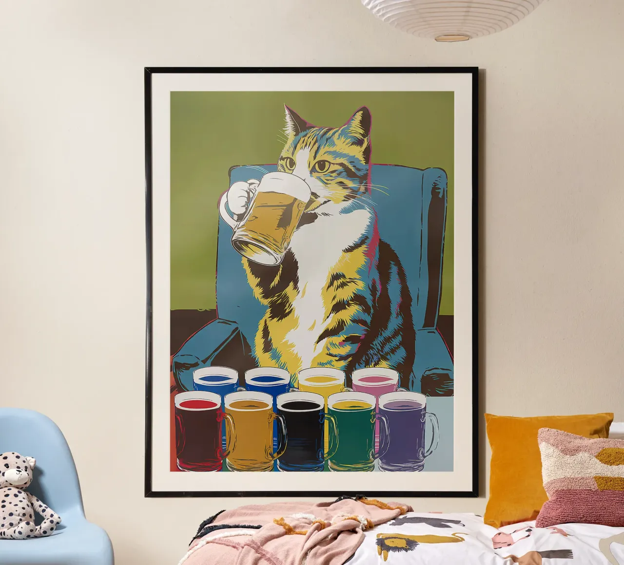 boccali di birra gatto varietà di colori animale peloso animale domestico poster con telaio in alluminio da Rick Thompson