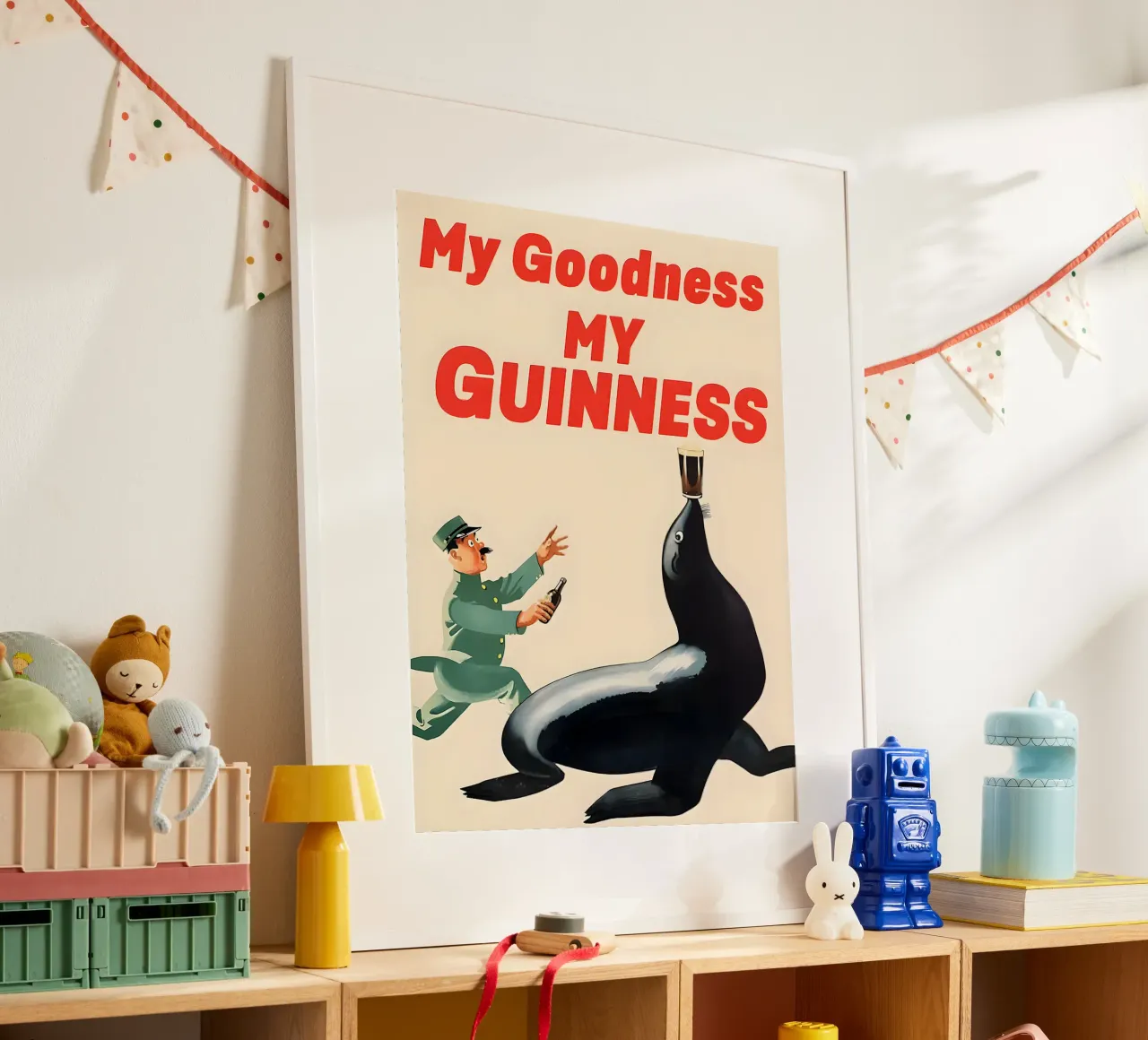 sigillo pinta di birra bicchiere di birra zookeeper poliziotto poster con telaio in alluminio da Rick Thompson