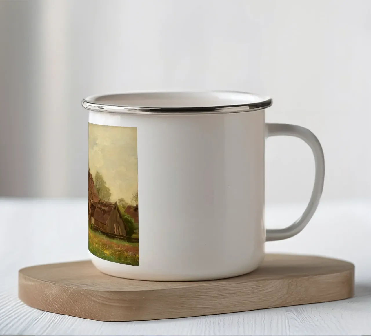 vecchia casa con ampio cortile tazza in smalto da pleceng shope