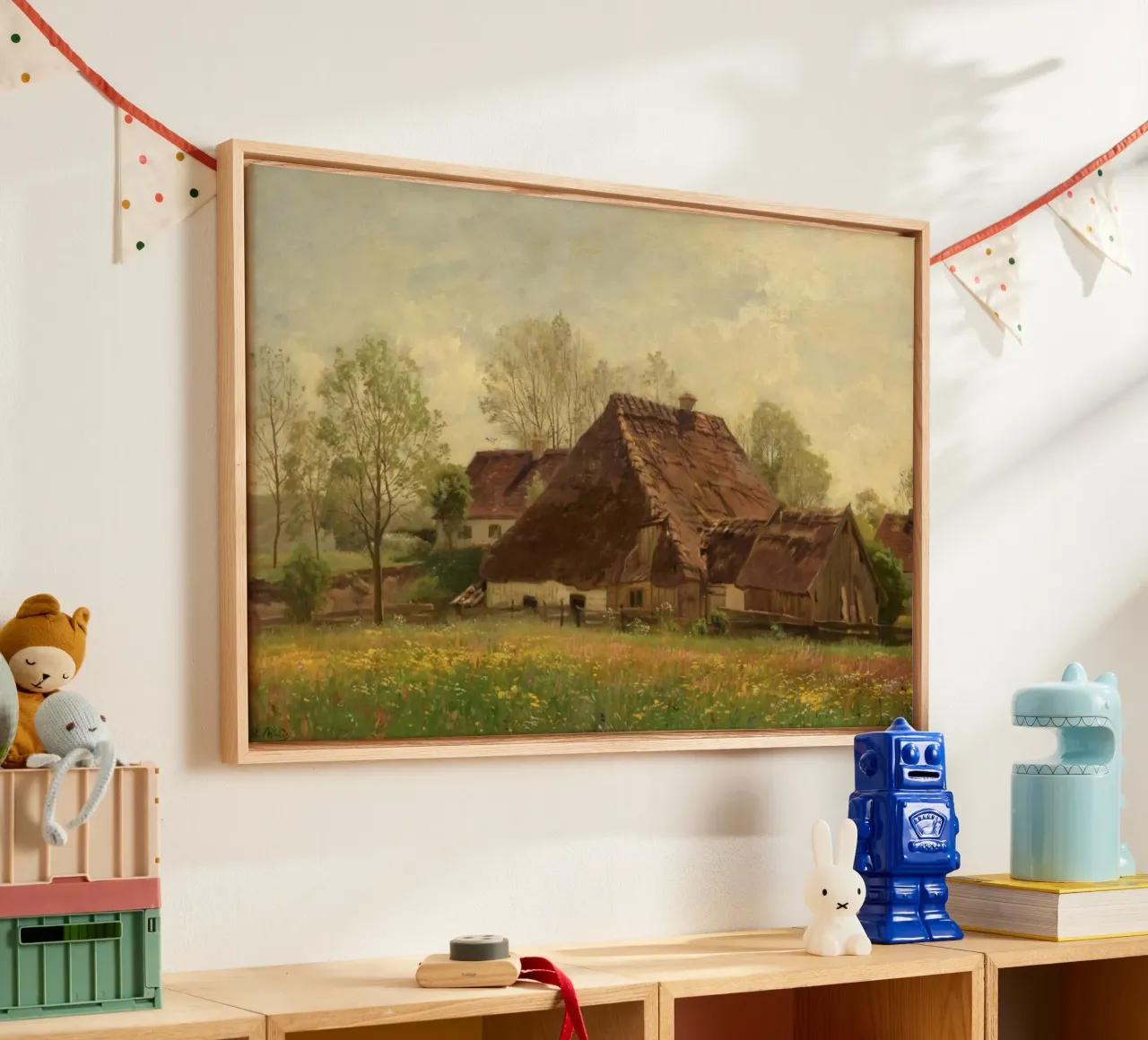 old house with a large yard canvas with Floater frame by pleceng shope