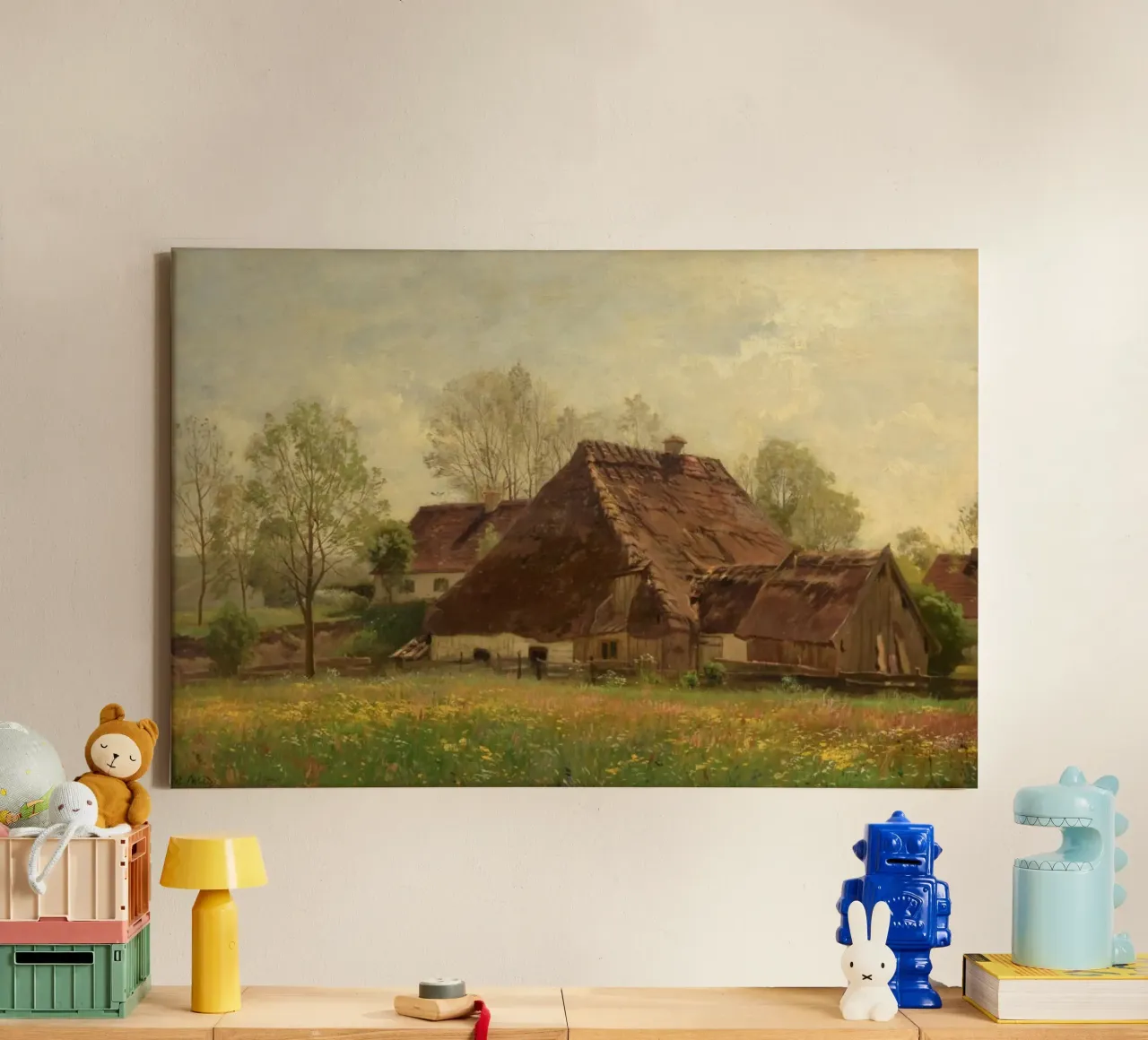 old house with a large yard canvas with Floater frame by pleceng shope